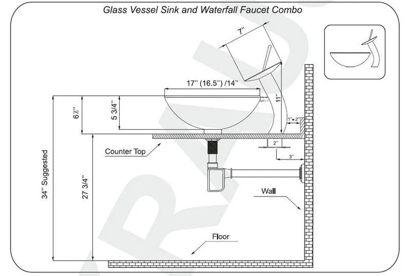 Enchanted Leaf Glass Waterfall Basin Set - Duofaucets Size Image