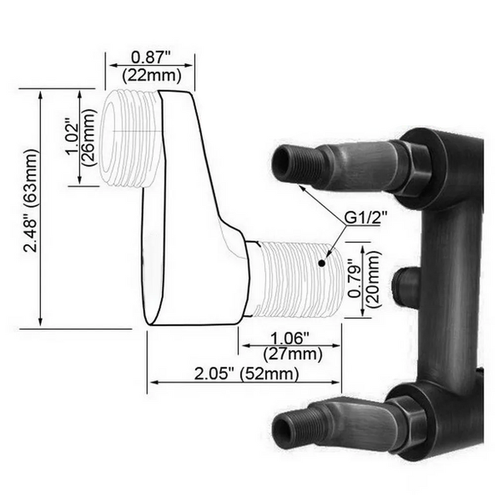 Adjustable Swing Claw Foot Bathtub Faucet - DuoFaucets Product Size Image