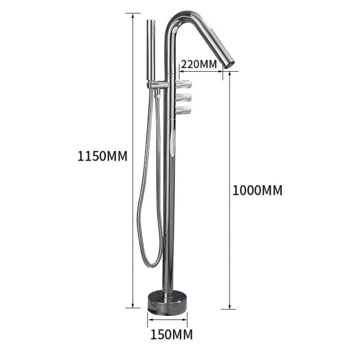 Hot & Cold Bathtub Floor Faucet - DuoFaucets Product Size Image