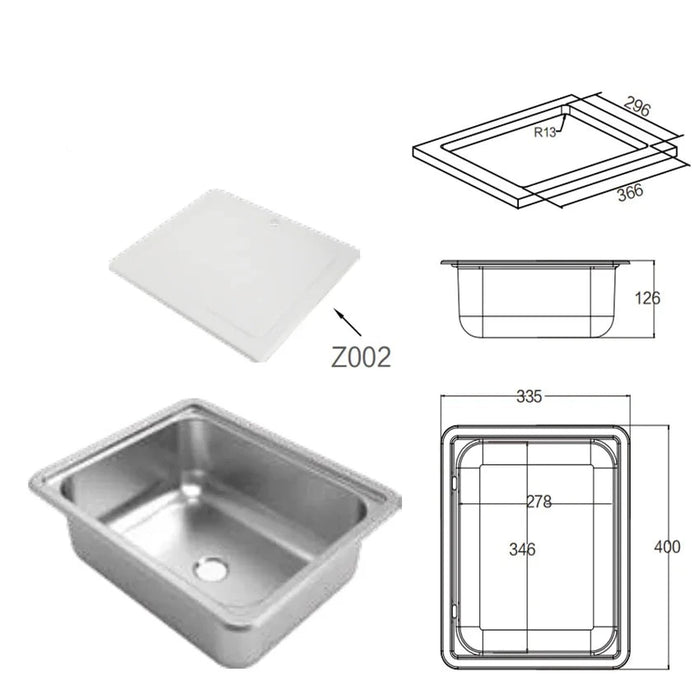 Plastic Lid Stainless Steel Sink - DuoFaucets Size Image