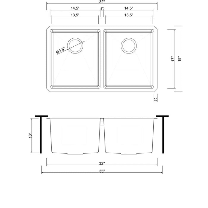 Undercounter Double Bowl Kitchen Sink - DuoFaucets Size Image