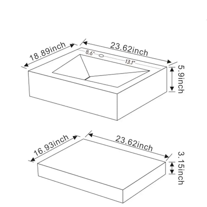 Modern Wall Mount Rectangular Bathroom Sink Floating Vanity