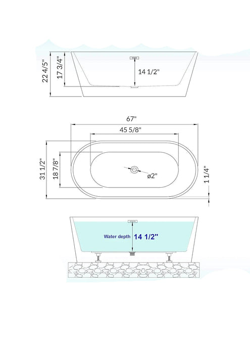 Contemporary Soaking White Freestanding Tub