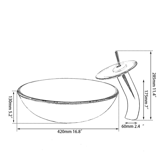 Bathroom With Glass Waterfall Mixer Basin Bowl - Size Image