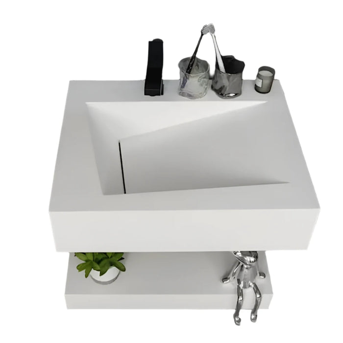 Modern Wall Mount Rectangular Bathroom Sink Floating Vanity