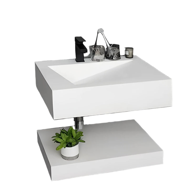 Modern Wall Mount Rectangular Bathroom Sink Floating Vanity