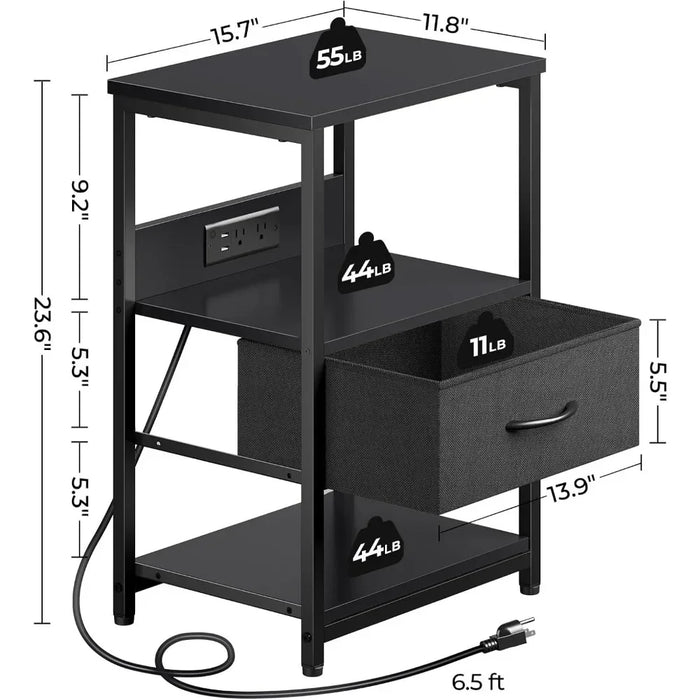 LED Bedside Table Adjustable Fabric Drawer